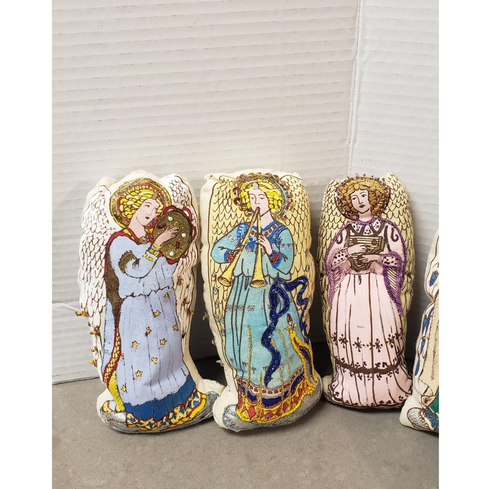 Vintage Lot Set Of 10 Cut And Sew Handpainted Embellished Soft Sculpture Angels - Picture 12 of 16
